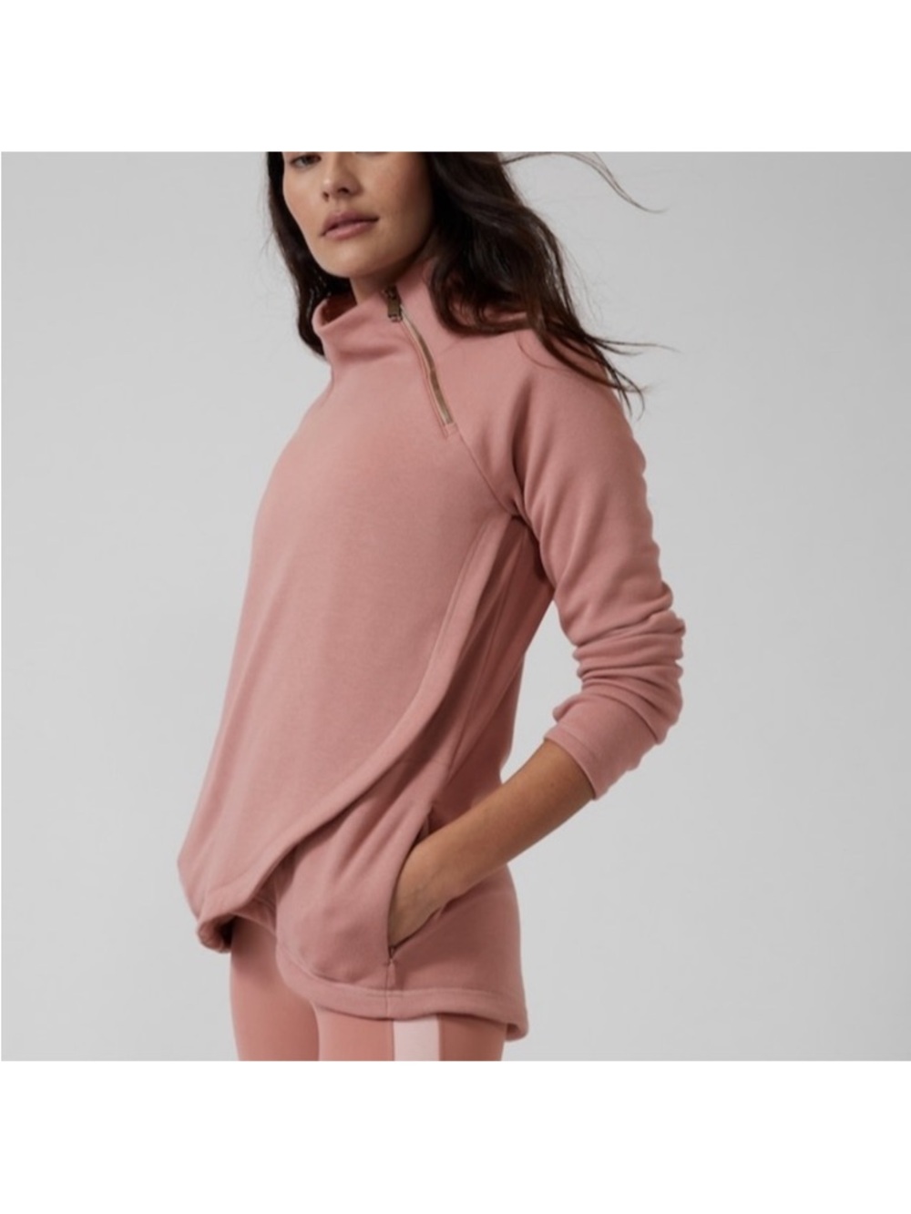 Athleta Cozy Karma Asym Pullover Sweatshirt Top Flora Mauve M Tall